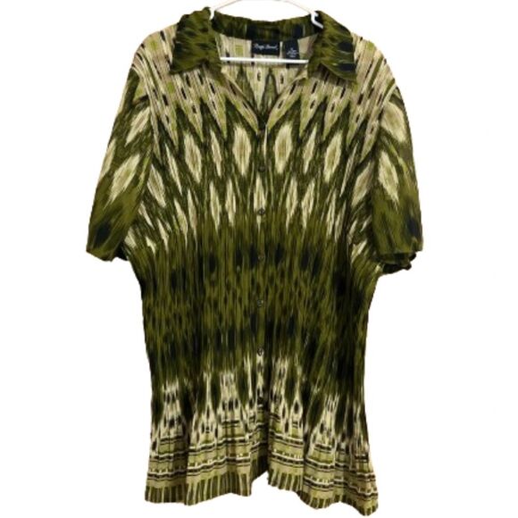 Maggie Barnes Women Green Multi Geometric Print in Textured Fabric Top Sz-3X - Picture 1 of 6
